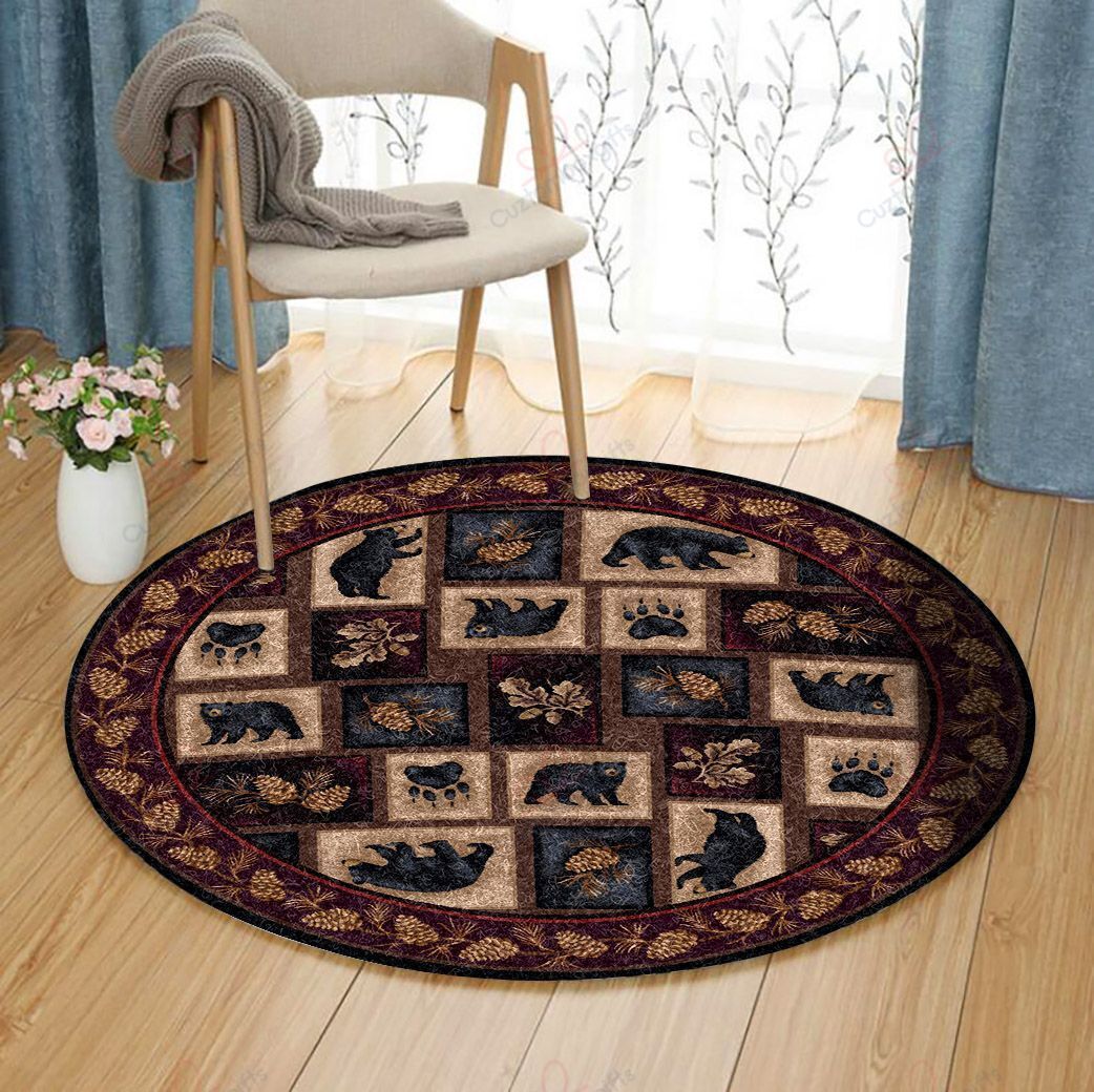Bear Pine Tree Round Carpet Floor Rug Living Room Bedroom Decor Round Area Rug Carpet Bear Pine Tree Round Carpet Floor Rug Living Room Bedroom Decor Round Area Rug Carpet