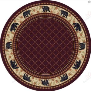 Bear Retreat Rust Round Carpet Floor Rug Living Room Bedroom Decor Round Area Rug Carpet