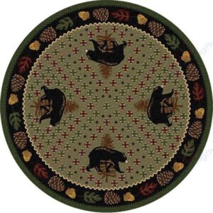 Bear Ridge Green Round Carpet Floor Rug Living Room Bedroom Decor Round Area Rug Carpet