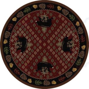 Bear Ridge Red Round Carpet Floor Rug Living Room Bedroom Decor Round Area Rug Carpet