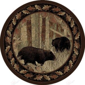 Bear Rustic Round Carpet Floor Rug Living Room Bedroom Decor Round Area Rug Carpet