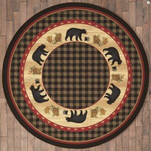 Bear Tracks Lodge Round Carpet Floor Rug Living Room Bedroom Decor Round Area Rug Carpet