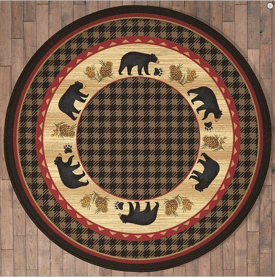 Bear Tracks Lodge Round Carpet Floor Rug Living Room Bedroom Decor Round Area Rug Carpet Bear Tracks Lodge Round Carpet Floor Rug Living Room Bedroom Decor Round Area Rug Carpet