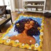 Beautiful Black Girl In Daisy And Sunflower World Rug Sport Decor Gift Floor Decor Living Room Carpet Rug Area Rug - 7efce41b64d1