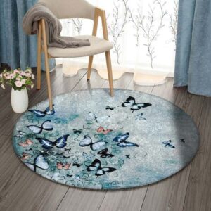 Beautiful Butterflies Round Carpet Floor Rug Living Room Bedroom Decor Round Area Rug Carpet