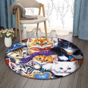 Beautiful Cats Round Carpet Floor Rug Living Room Bedroom Decor Round Area Rug Carpet