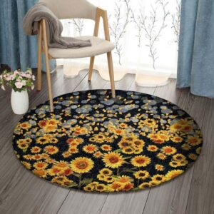 Beautiful Sunflower Forest Round Carpet Floor Rug Living Room Bedroom Decor Round Area Rug Carpet