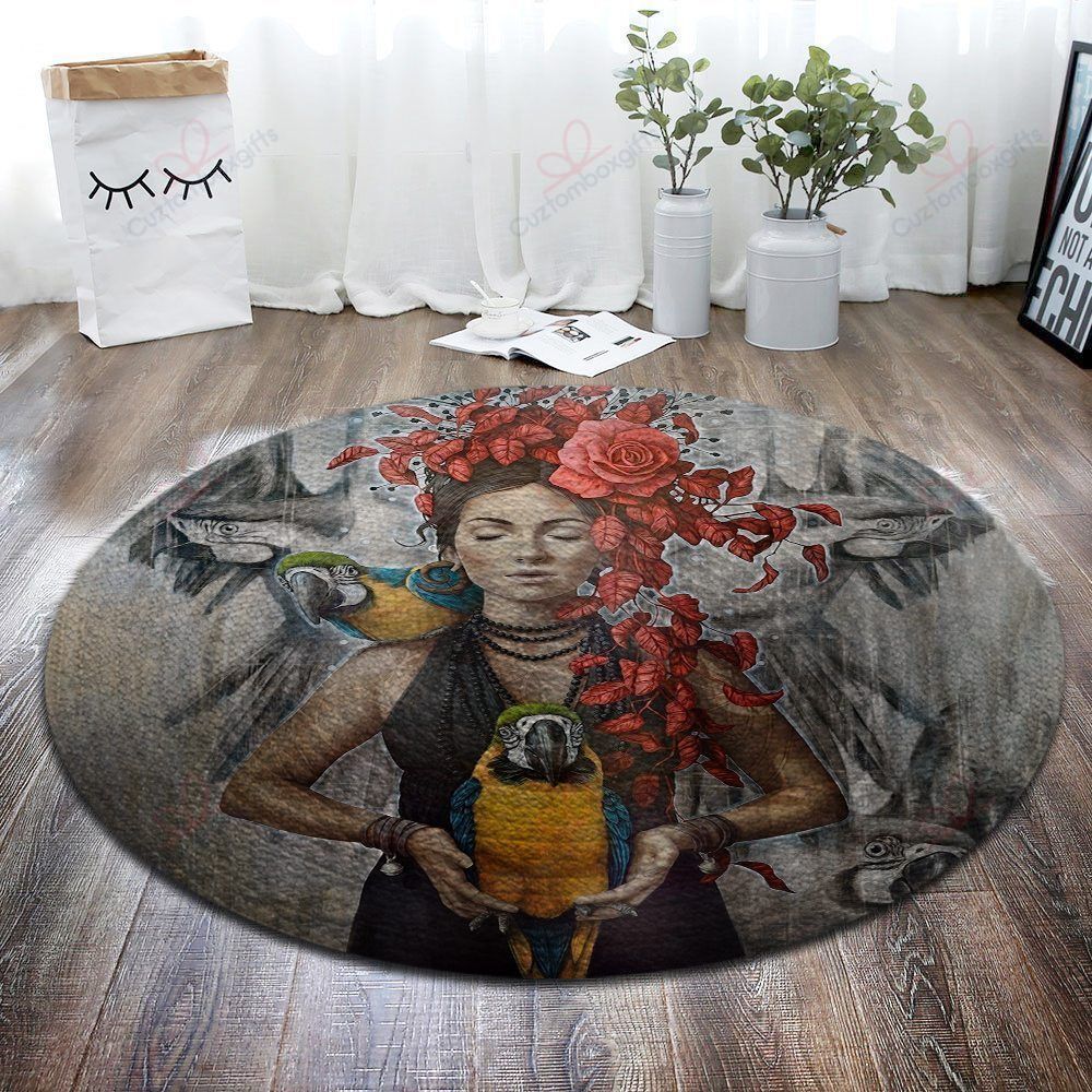 Beauty Girl And Parrot Round Carpet Floor Rug Living Room Bedroom Decor Round Area Rug Carpet Beauty Girl And Parrot Round Carpet Floor Rug Living Room Bedroom Decor Round Area Rug Carpet