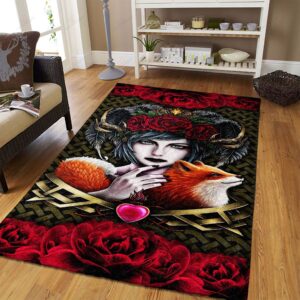 Beauty Girl And Red Fox Red Roses Rug Sport Decor Gift Floor Decor Living Room Carpet Rug Area Rug - b73e8c297cc5