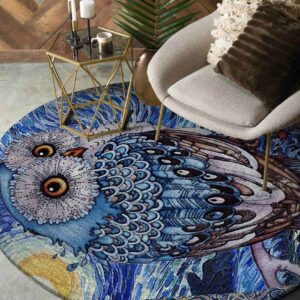 Beauty Owl Round Carpet Floor Rug Living Room Bedroom Decor Round Area Rug Carpet