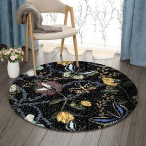 Bee And Butterfly Round Carpet Floor Rug Living Room Bedroom Decor Round Area Rug Carpet