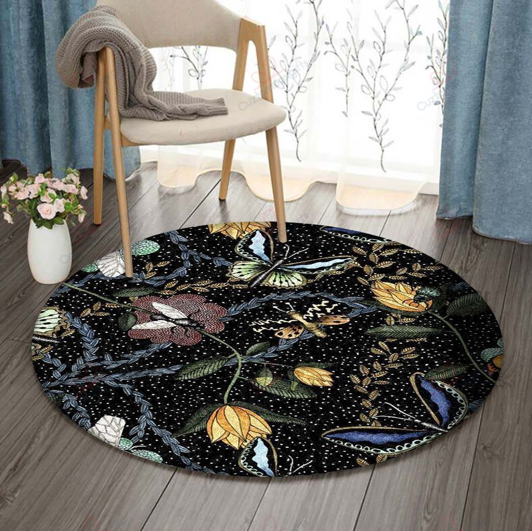 Bee And Butterfly Round Carpet Floor Rug Living Room Bedroom Decor Round Area Rug Carpet Bee And Butterfly Round Carpet Floor Rug Living Room Bedroom Decor Round Area Rug Carpet