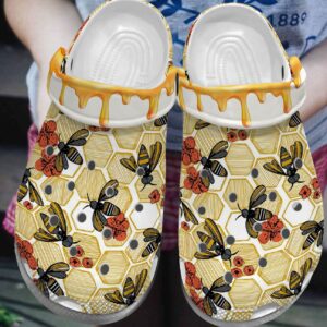 Bee And Flower Personalized Clog Custom Crocs Comfortablefashion Style Comfortable For Women Men Kid Print 3D