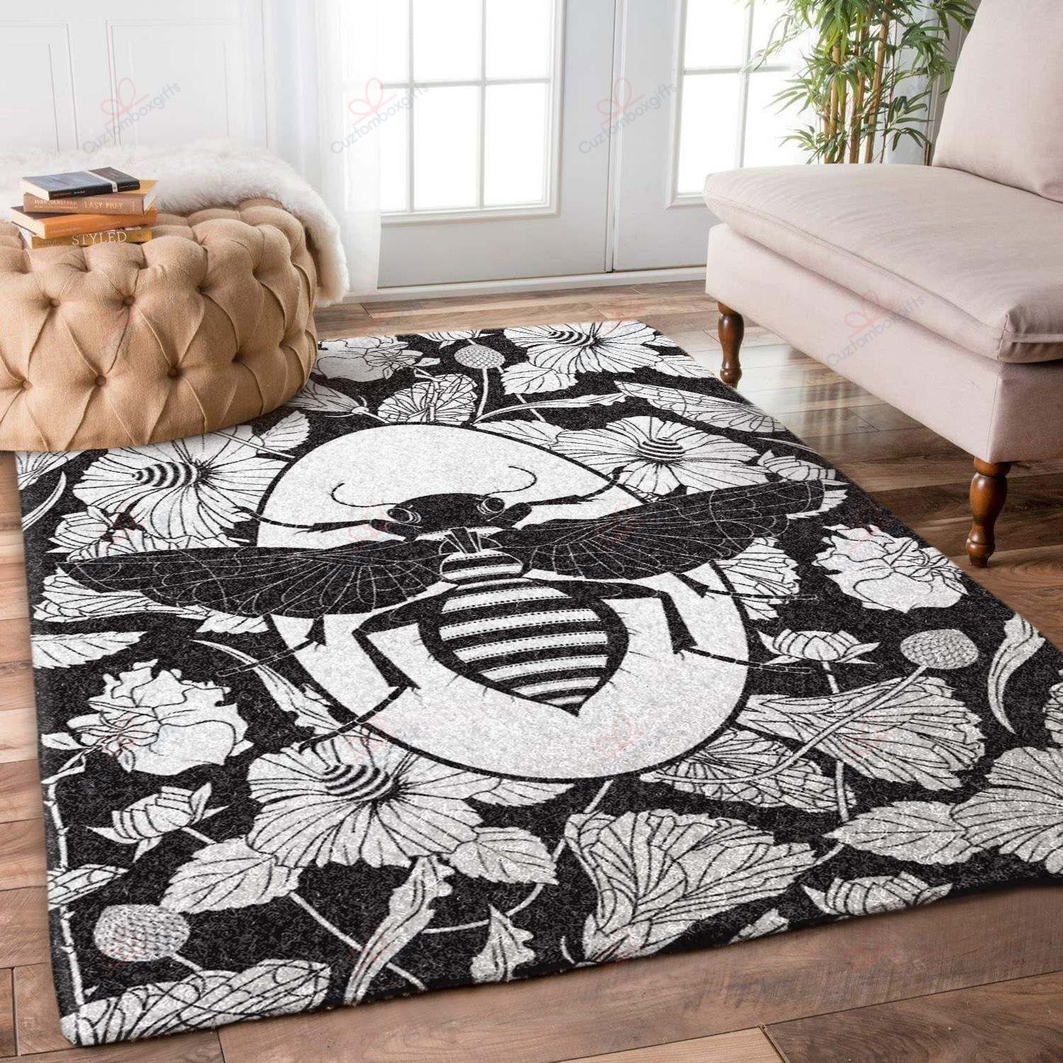 Bee Black And White Rug Sport Decor Gift Floor Decor Living Room Carpet Rug Area Rug - 1d9e08941dc6 Bee Black And White Rug Sport Decor Gift Floor Decor Living Room Carpet Rug Area Rug - 1d9e08941dc6