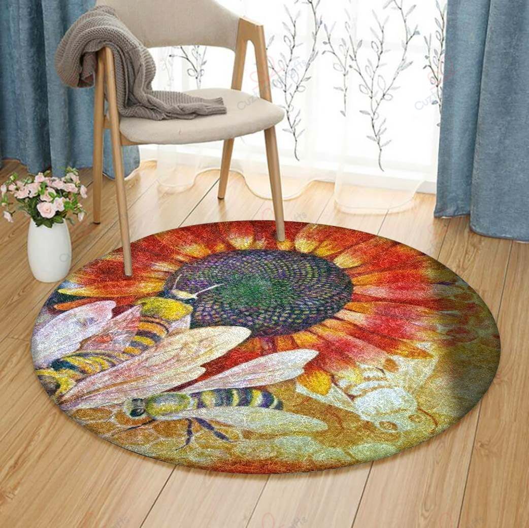 Bee Flower Round Carpet Floor Rug Living Room Bedroom Decor Round Area Rug Carpet Bee Flower Round Carpet Floor Rug Living Room Bedroom Decor Round Area Rug Carpet