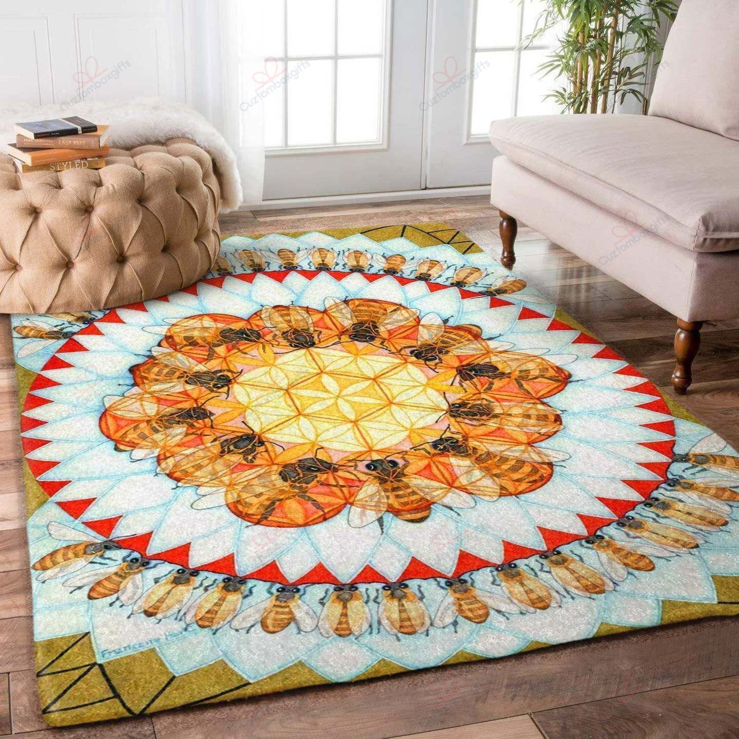 Bee Flower Rug Sport Decor Gift Floor Decor Living Room Carpet Rug Area Rug - d29bff87c23a Bee Flower Rug Sport Decor Gift Floor Decor Living Room Carpet Rug Area Rug - d29bff87c23a