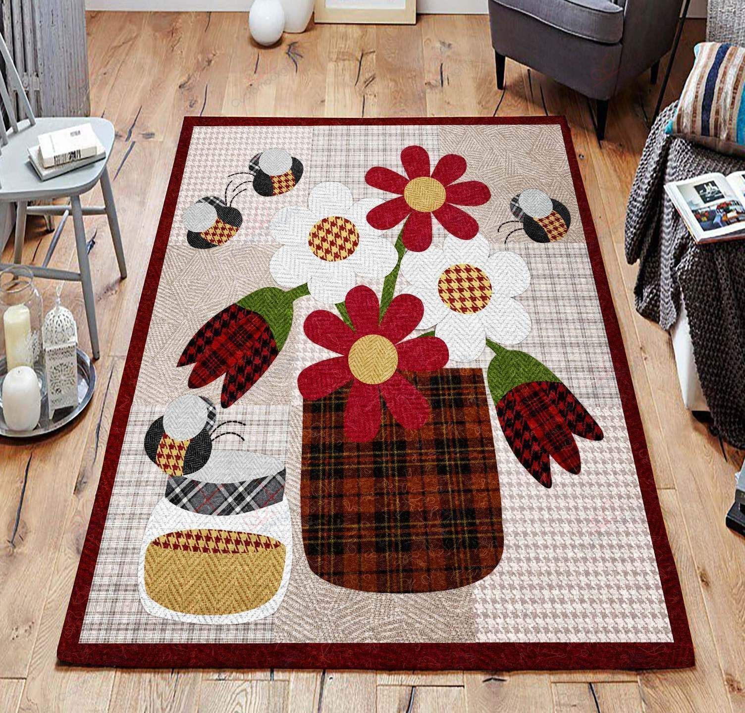 Bee Flowers Rug Sport Decor Gift Floor Decor Living Room Carpet Rug Area Rug - 91707bd5995d Bee Flowers Rug Sport Decor Gift Floor Decor Living Room Carpet Rug Area Rug - 91707bd5995d