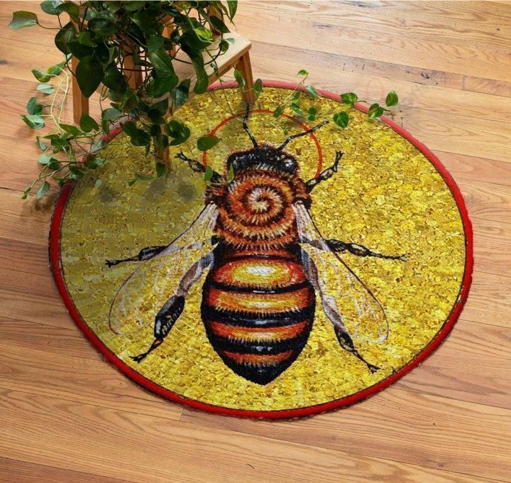 Bee Pattern Round Carpet Floor Rug Living Room Bedroom Decor Round Area Rug Carpet Bee Pattern Round Carpet Floor Rug Living Room Bedroom Decor Round Area Rug Carpet