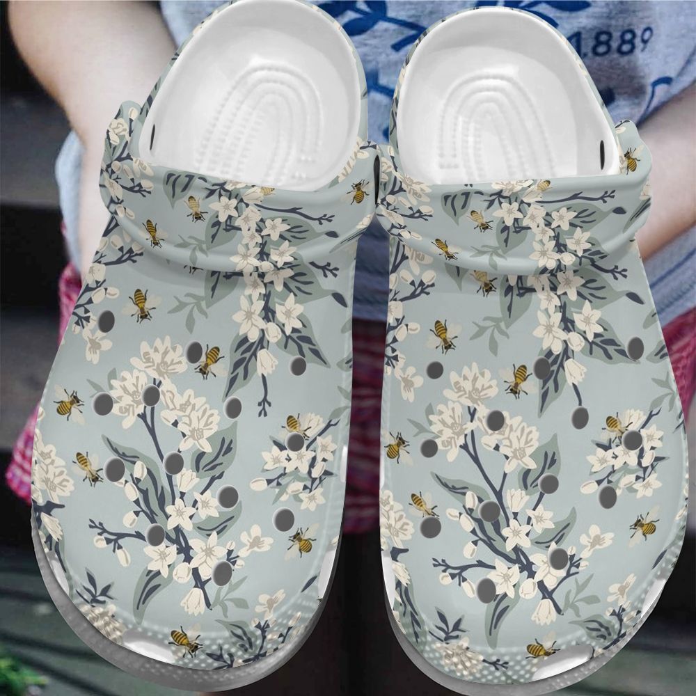 Bee Personalize Clog Custom Crocs Fashionstyle Comfortable For Women Men Kid Print 3D Whitesole Bee And Flowers Bee Personalize Clog Custom Crocs Fashionstyle Comfortable For Women Men Kid Print 3D Whitesole Bee And Flowers