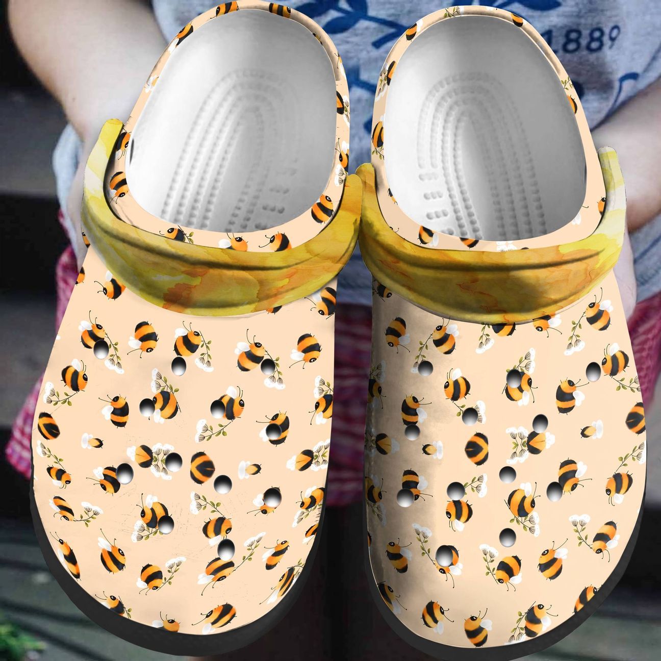 Bee Personalized Clog Custom Crocs Comfortablefashion Style Comfortable For Women Men Kid Print 3D Bee Cute Bee Personalized Clog Custom Crocs Comfortablefashion Style Comfortable For Women Men Kid Print 3D Bee Cute