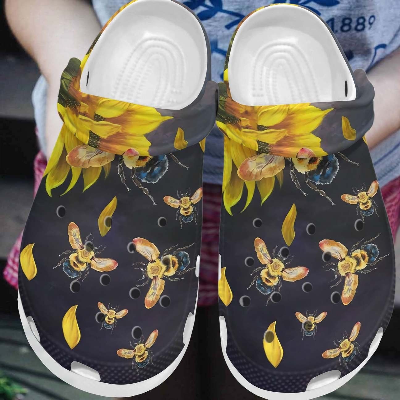 Bee Personalized Clog Custom Crocs Comfortablefashion Style Comfortable For Women Men Kid Print 3D Bee Happy Bee Personalized Clog Custom Crocs Comfortablefashion Style Comfortable For Women Men Kid Print 3D Bee Happy