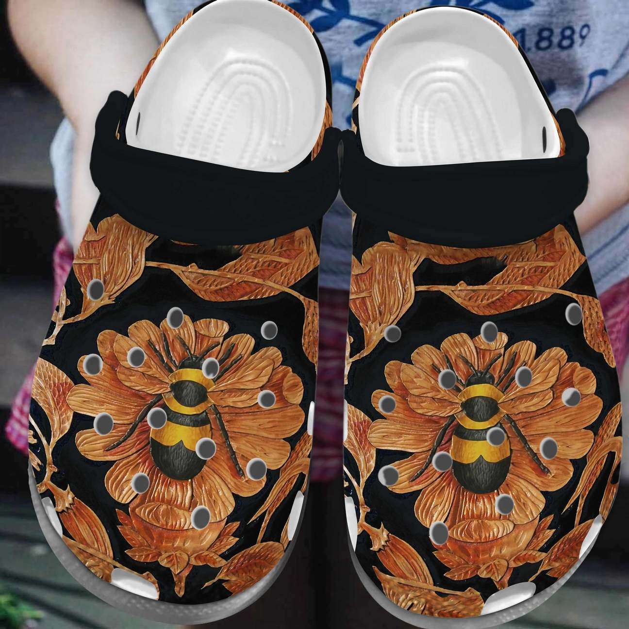 Bee Personalized Clog Custom Crocs Comfortablefashion Style Comfortable For Women Men Kid Print 3D Gold Black Honey Bee Bee Personalized Clog Custom Crocs Comfortablefashion Style Comfortable For Women Men Kid Print 3D Gold Black Honey Bee