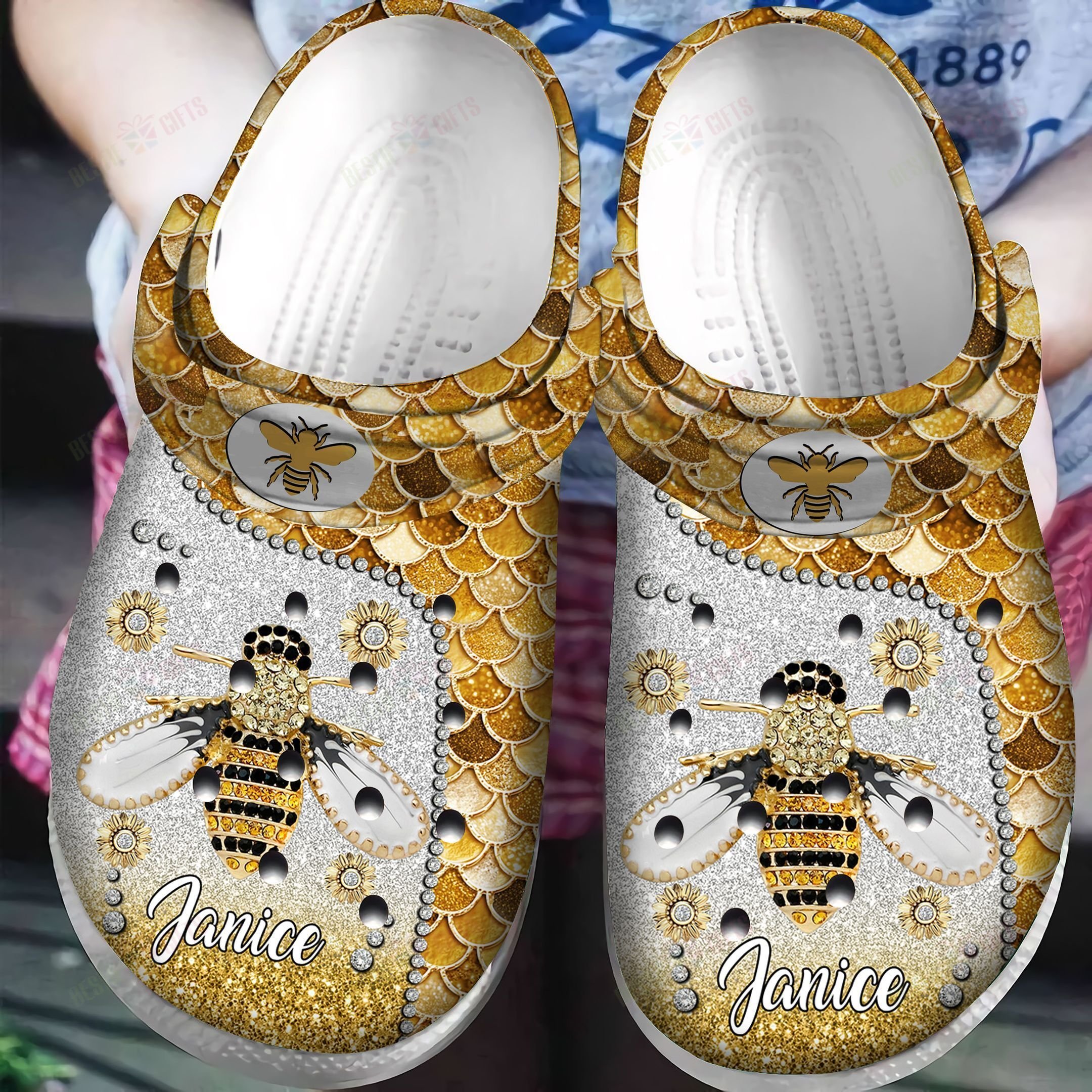 Bee Personalized Crocs Clog Classic Clog Whitesole Bee Lover Shoes Bee Personalized Crocs Clog Classic Clog Whitesole Bee Lover Shoes