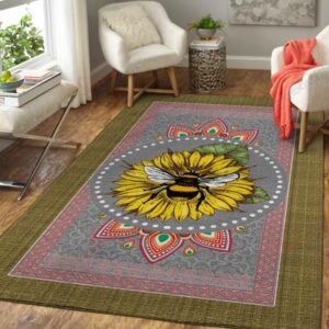 Bee Sunflower Mandala Rug Sport Decor Gift Floor Decor Living Room Carpet Rug Area Rug - ab86ae57c1b6