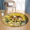 Bee Sunflowers Round Carpet Floor Rug Living Room Bedroom Decor Round Area Rug Carpet