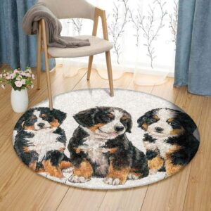 Bernese Mountain Dog Puppies Round Carpet Floor Rug Living Room Bedroom Decor Round Area Rug Carpet