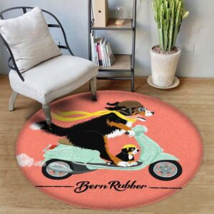Bernese Mountain Riding Motorbike Round Carpet Floor Rug Living Room Bedroom Decor Round Area Rug Carpet