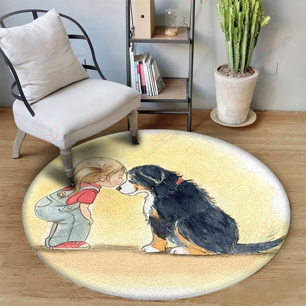 Bernese Mountain With Little Girl Round Carpet Floor Rug Living Room Bedroom Decor Round Area Rug Carpet Bernese Mountain With Little Girl Round Carpet Floor Rug Living Room Bedroom Decor Round Area Rug Carpet