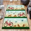 Bicycle And Dog Rug Sport Decor Gift Floor Decor Living Room Carpet Rug Area Rug - 33fda506ee90
