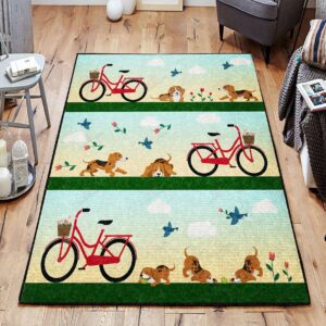 Bicycle And Dog Rug Sport Decor Gift Floor Decor Living Room Carpet Rug Area Rug - 33fda506ee90
