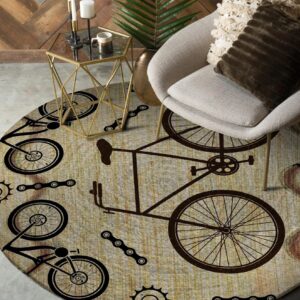 Bicycle Pattern 1 Round Carpet Floor Rug Living Room Bedroom Decor Round Area Rug Carpet