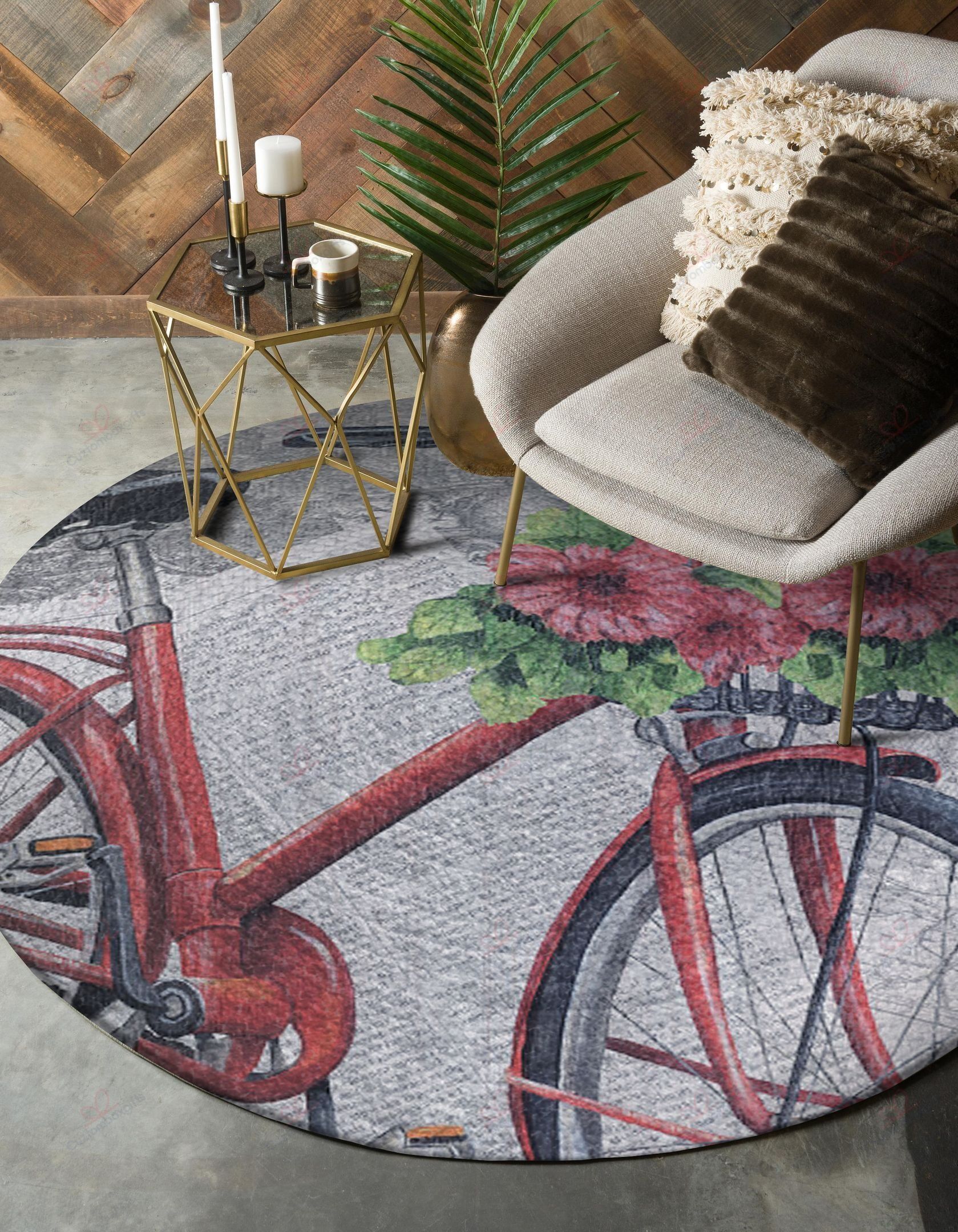 Bicycle With Flowers Round Carpet Floor Rug Living Room Bedroom Decor Round Area Rug Carpet Bicycle With Flowers Round Carpet Floor Rug Living Room Bedroom Decor Round Area Rug Carpet