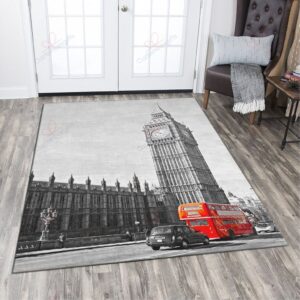 Big Ben And Red Bus In London Rug Sport Decor Gift Floor Decor Living Room Carpet Rug Area Rug - 6f5ba0b89cbe