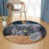 Big Grey Cat Round Carpet Floor Rug Living Room Bedroom Decor Round Area Rug Carpet