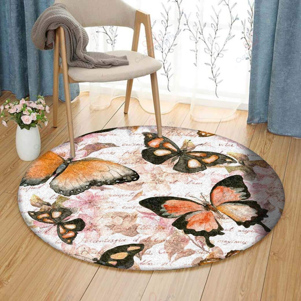 Big Orange Butterflies Round Carpet Floor Rug Living Room Bedroom Decor Round Area Rug Carpet Big Orange Butterflies Round Carpet Floor Rug Living Room Bedroom Decor Round Area Rug Carpet