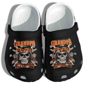 Biker Tattoo Skull Grandpa The Man The Myth Shoes Crocs Clog  – The Legend Motorcycle Shoes Clog Birthday Gift For Man Boy Father Grandpa