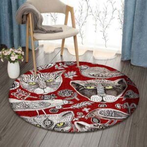 Bird And Cat Round Carpet Floor Rug Living Room Bedroom Decor Round Area Rug Carpet