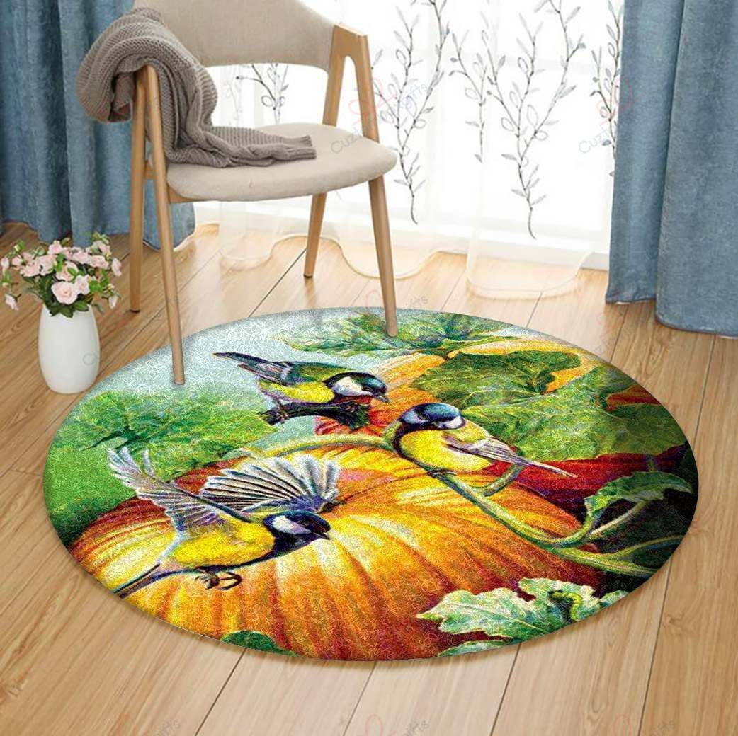 Bird And Pumpkin Round Carpet Floor Rug Living Room Bedroom Decor Round Area Rug Carpet Bird And Pumpkin Round Carpet Floor Rug Living Room Bedroom Decor Round Area Rug Carpet