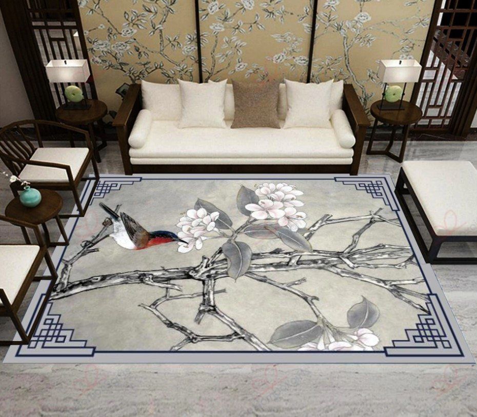 Bird And White Flower Rug Sport Decor Gift Floor Decor Living Room Carpet Rug Area Rug - f150d06afb29 Bird And White Flower Rug Sport Decor Gift Floor Decor Living Room Carpet Rug Area Rug - f150d06afb29
