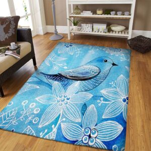 Bird Blue And Flower Rug Sport Decor Gift Floor Decor Living Room Carpet Rug Area Rug - ad8dc87f577f
