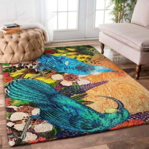 Bird Blue Colorful Flower Rug Sport Decor Gift Floor Decor Living Room Carpet Rug Area Rug - 921af0caf2ef