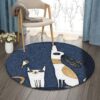 Bird Cat Dog In Moon Night Round Carpet Floor Rug Living Room Bedroom Decor Round Area Rug Carpet