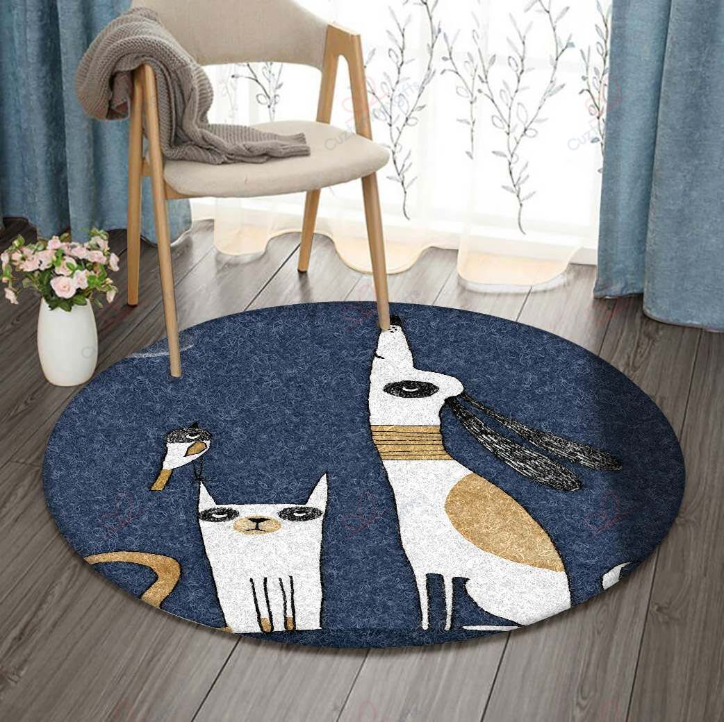 Bird Cat Dog In Moon Night Round Carpet Floor Rug Living Room Bedroom Decor Round Area Rug Carpet Bird Cat Dog In Moon Night Round Carpet Floor Rug Living Room Bedroom Decor Round Area Rug Carpet