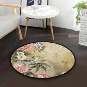 Bird Floral Round Carpet Floor Rug Living Room Bedroom Decor Round Area Rug Carpet