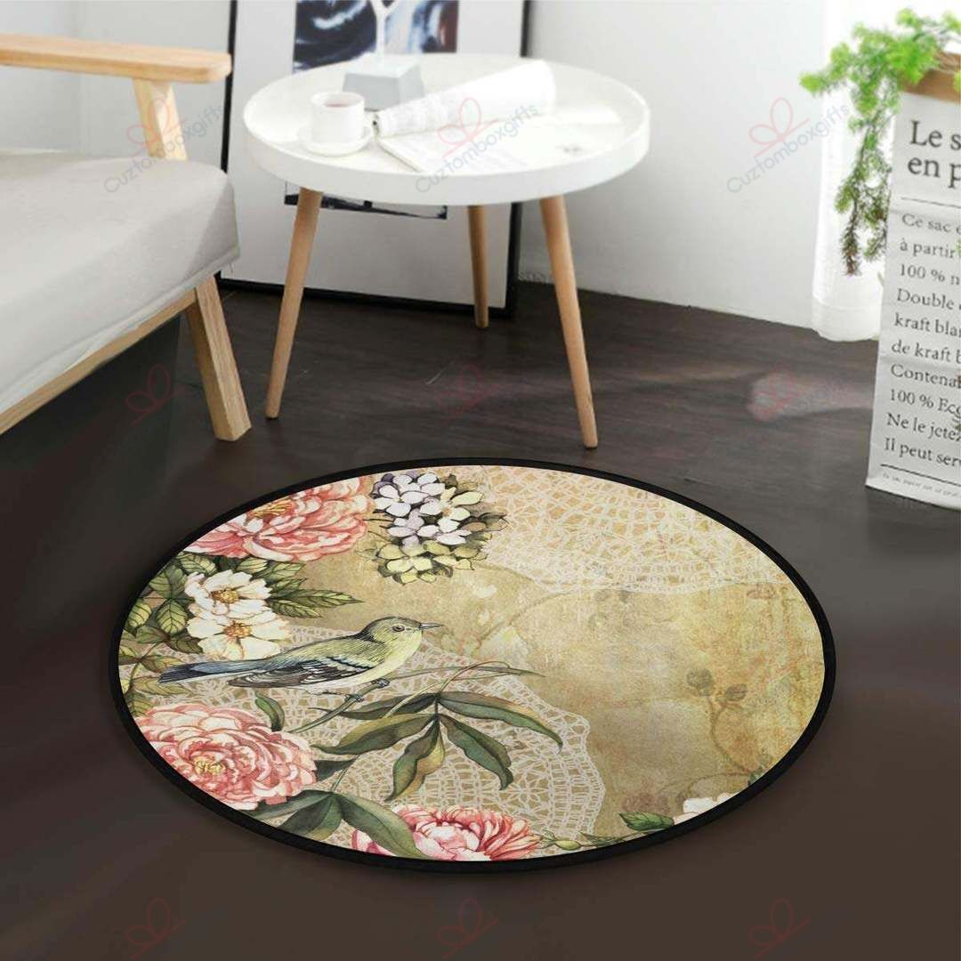 Bird Floral Round Carpet Floor Rug Living Room Bedroom Decor Round Area Rug Carpet Bird Floral Round Carpet Floor Rug Living Room Bedroom Decor Round Area Rug Carpet