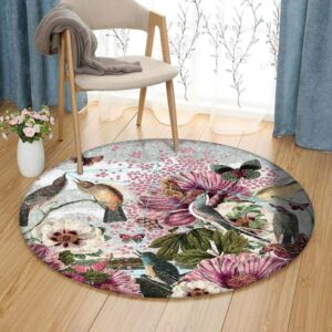 Bird Flowers 4 Round Carpet Floor Rug Living Room Bedroom Decor Round Area Rug Carpet